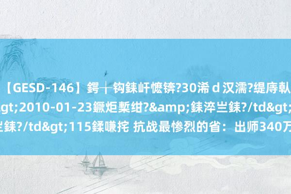 【GESD-146】鍔╁钩銇屽懡锛?30浠ｄ汉濡?缇庤倝銈傝笂銈?3浜?/a>2010-01-23鐝炬槧绀?&銇淬亗銇?/td>115鍒嗛挓 抗战最惨烈的省：出师340万，伤一火64万